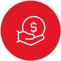 Red circle icon of a coin in motion