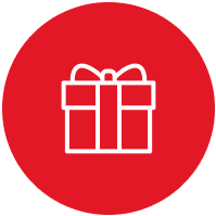 Red circle icon of a gift box