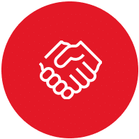 Red circle icon of a handshake