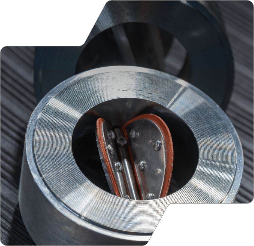 Close-up of a US Valve wafer check valve elastomer hinge