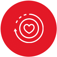 Red circle icon of a heart
