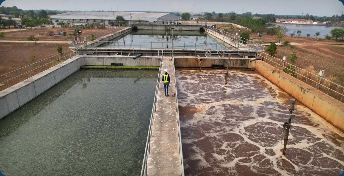 Aeration basins at a municipal wastewater treatment plant